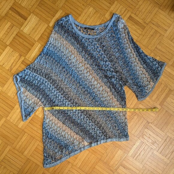Nic + Zoe Asymmetrical Sweater Open Crochet Knit Poncho Blue Stripe Size 3X - Picture 3 of 5